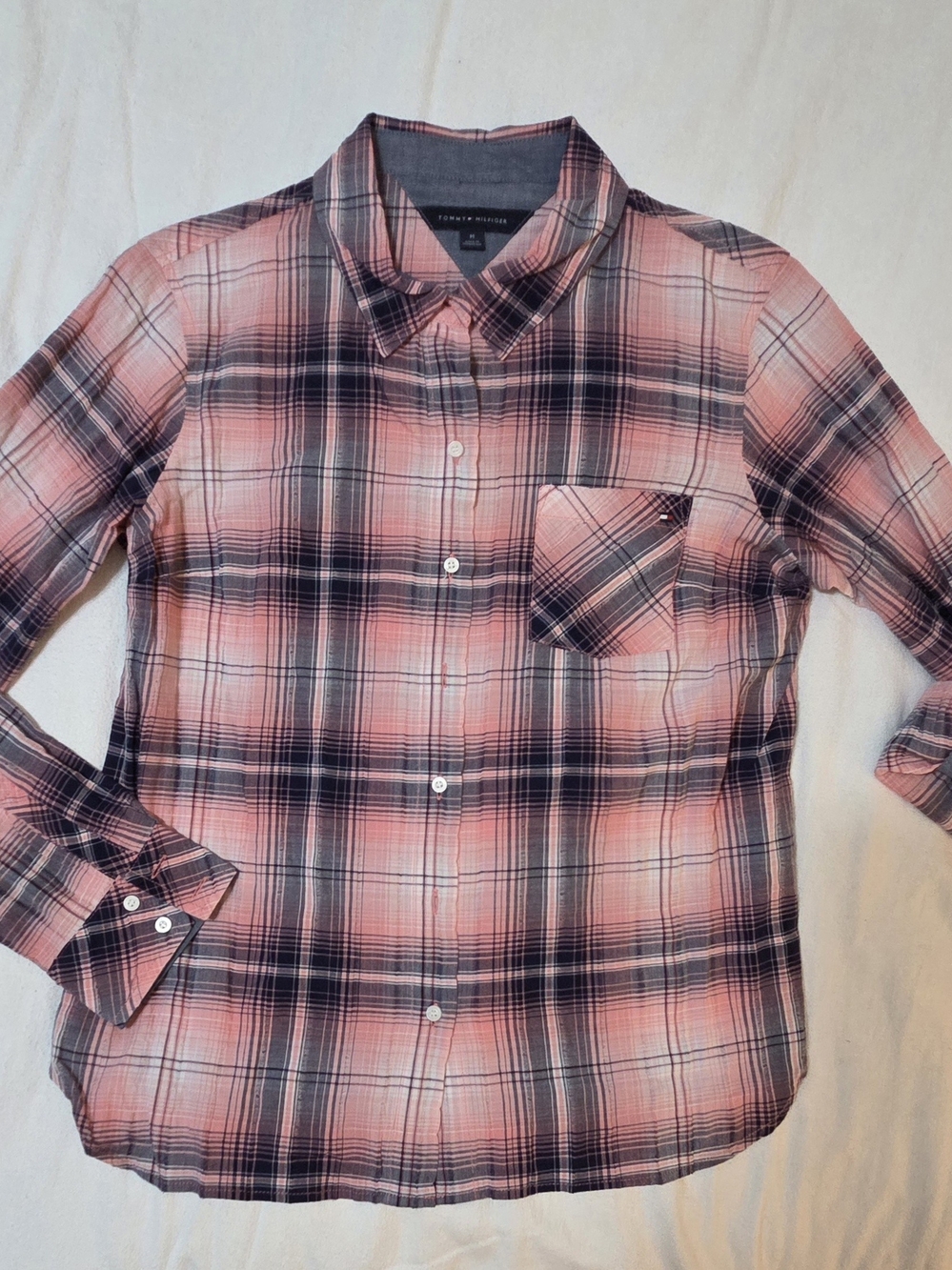 Tommy Hilfiger Pink and Black Plaid Button-Down Shirt